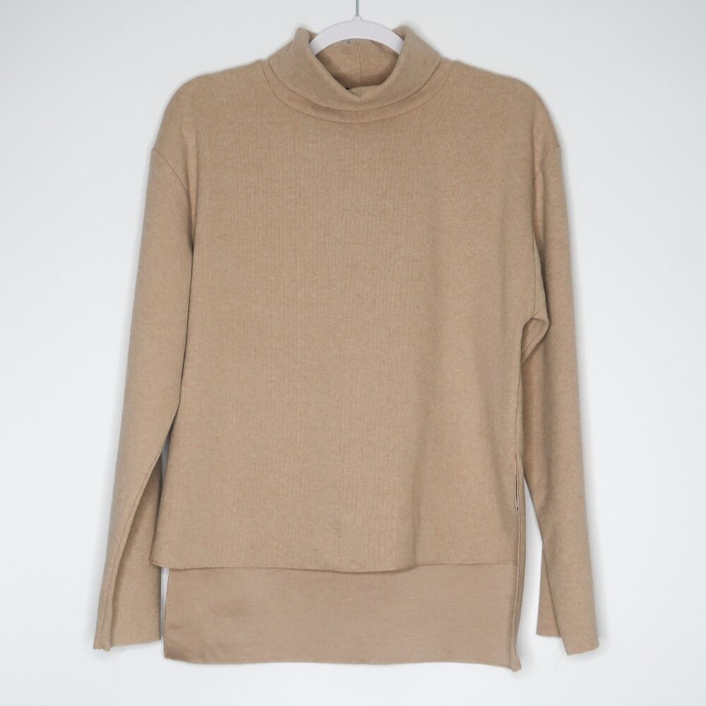 Zara Womens Turtleneck‎ Sweater Size Small Brown Tan Cozy Basics Neutrals Staple